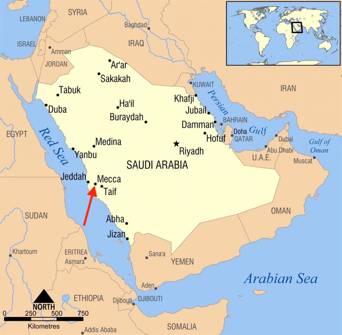 Mekka (Makkah) na mapie Arabii Saudyjskiej